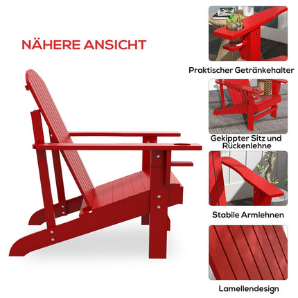Adirondack Gartenstuhl, rot Massivholz mit Becherhalter