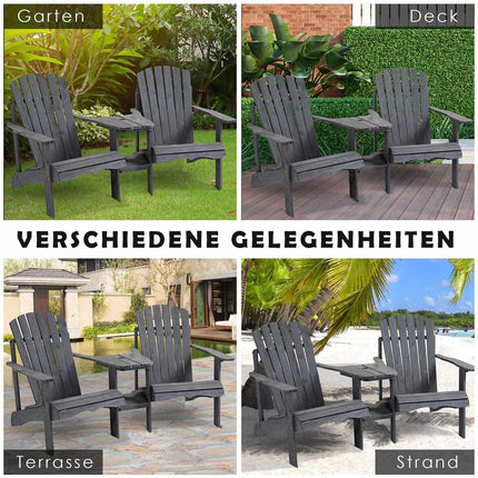 Adirondack 2-Sitzer Gartenstuhl-Set, Holz, dunkelgrau