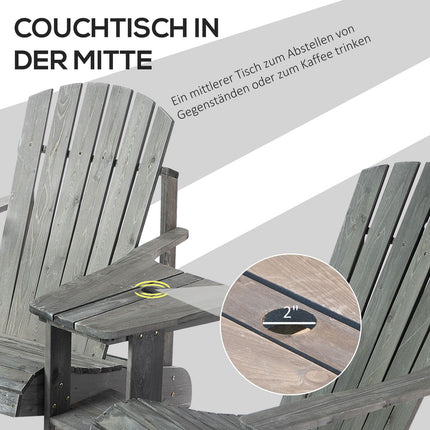 Adirondack-Stuhl-Set aus Massivholz mit Tisch, grau