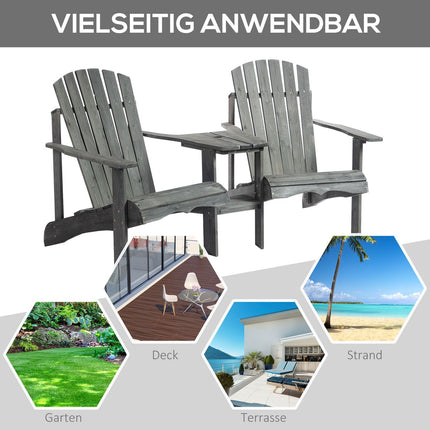 Adirondack-Stuhl-Set aus Massivholz mit Tisch, grau