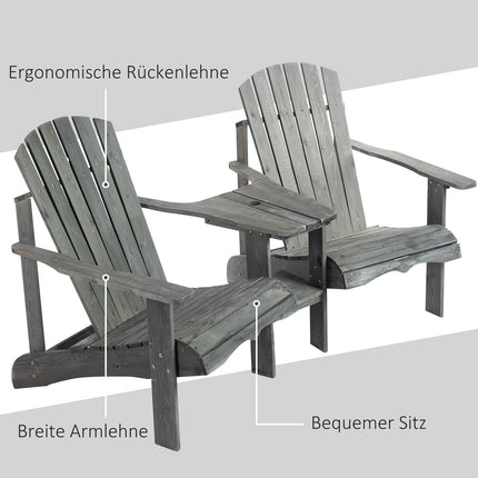 Adirondack-Stuhl-Set aus Massivholz mit Tisch, grau