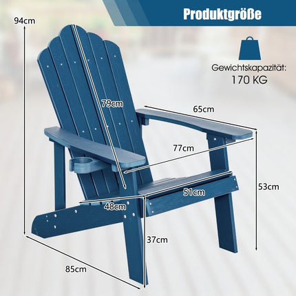 Adirondack Garden Chair with Cup Holder, Blue, Weatherproof