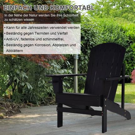 Adirondack Gartenstuhl, Massivholz, schwarz mit Getränkehalter