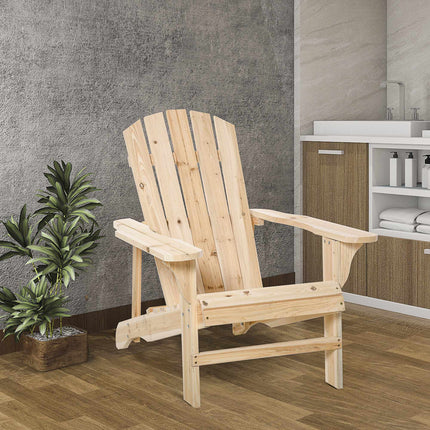 Adirondack Wooden Chair, Outdoor, High Back, Armrests