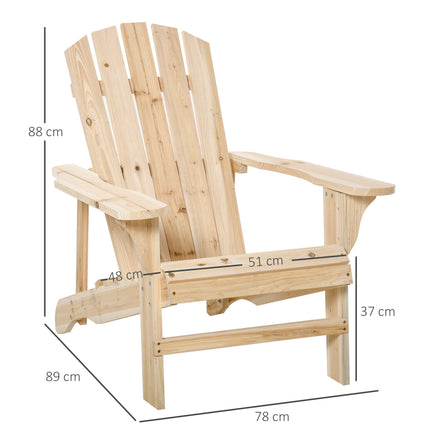 Adirondack Wooden Chair, Outdoor, High Back, Armrests