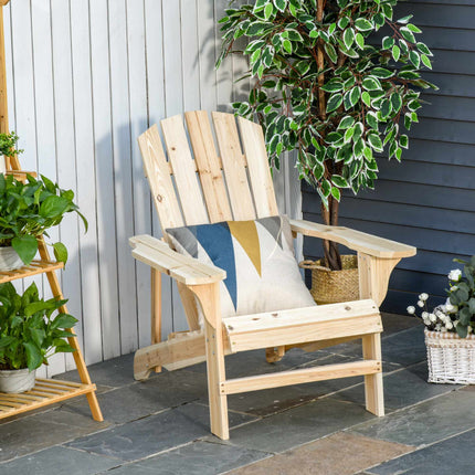 Adirondack Wooden Chair, Outdoor, High Back, Armrests