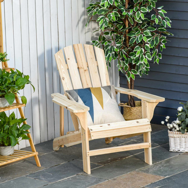 Adirondack Wooden Chair, Outdoor, High Back, Armrests