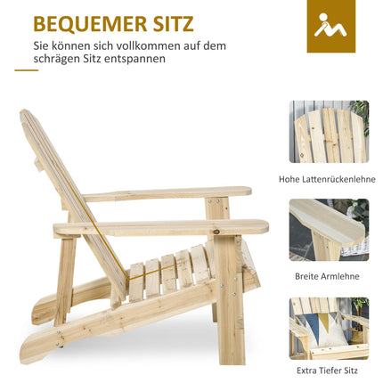 Adirondack Wooden Chair, Outdoor, High Back, Armrests