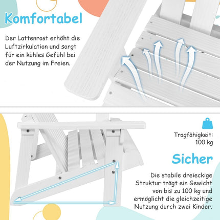 Chaise Adirondack pour enfant Chaise Adirondack 2 places en bois blanc 99 x 51 x 56,5 cm