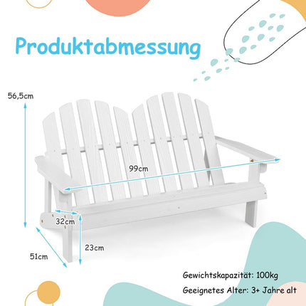 Chaise Adirondack pour enfant Chaise Adirondack 2 places en bois blanc 99 x 51 x 56,5 cm