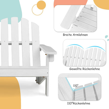Chaise Adirondack pour enfant Chaise Adirondack 2 places en bois blanc 99 x 51 x 56,5 cm