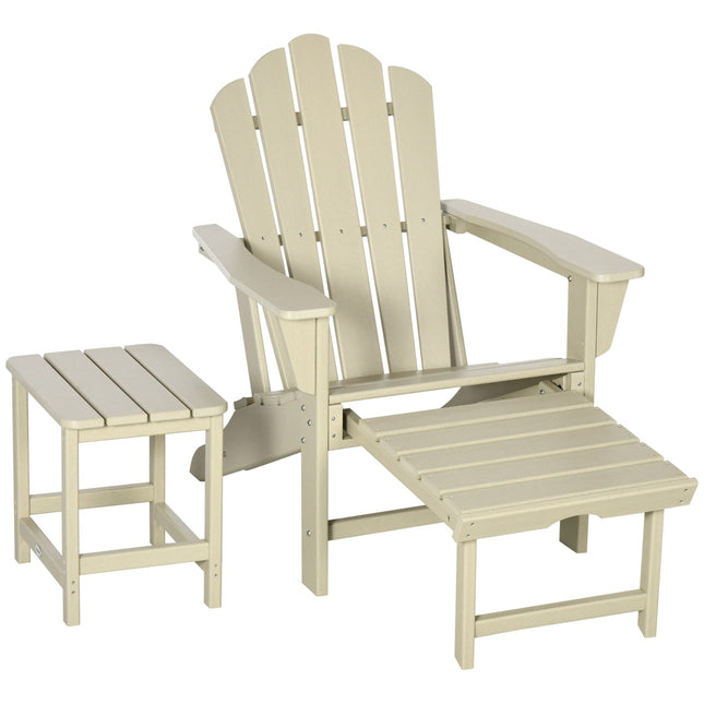 Adirondack-Sitzgruppe mit Beistelltisch und Fußhocker, HDPE Sand