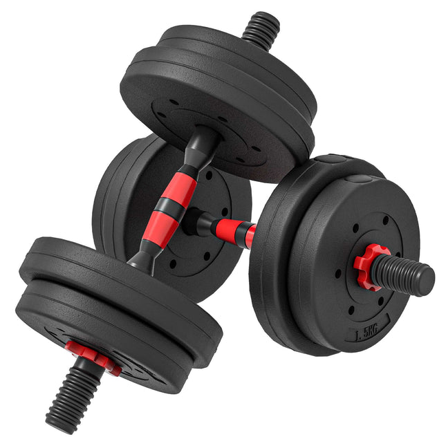 Verstellbares 15 kg Hantelset, umwandelbar zur Langhantel, Schwarz