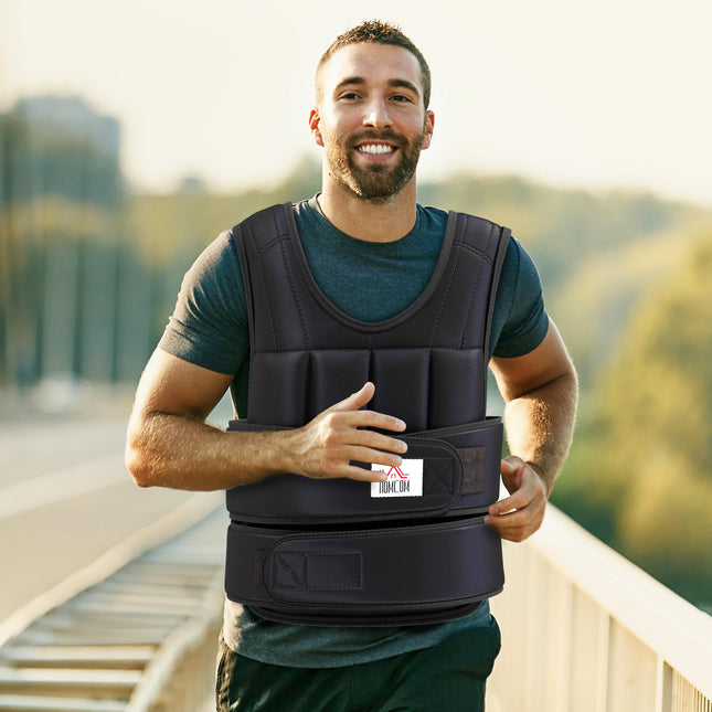 Adjustable 20 KG Weight Vest, Removable Weights, Black