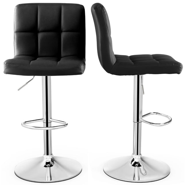 Verstellbare 360°-Drehbare Barhocker, 2er-Set, Schwarzes Leder