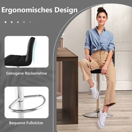 Verstellbare 360°-Drehbare Barhocker, 2er-Set, Schwarzes Leder