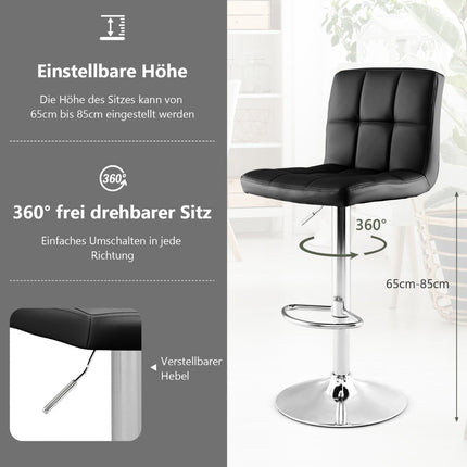 Verstellbare 360°-Drehbare Barhocker, 2er-Set, Schwarzes Leder