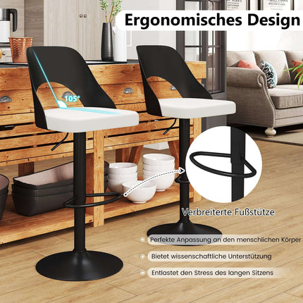 Adjustable 360 Swivel Bar Stools, Set of 2, Black PU Leather