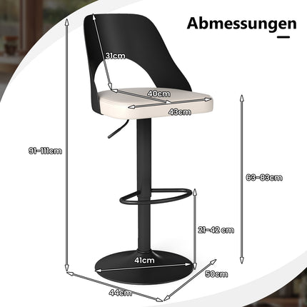 Adjustable 360 Swivel Bar Stools, Set of 2, Black PU Leather