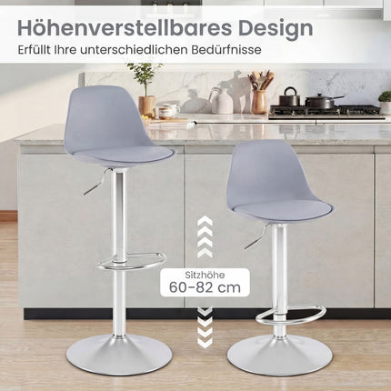 Verstellbare 360°-drehbare Barhocker, 2er-Set, Grau