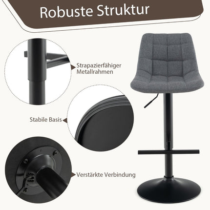 Verstellbare 360°-drehbare Barhocker, 2er-Set, Grau