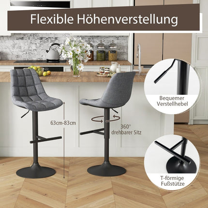 Verstellbare 360°-drehbare Barhocker, 2er-Set, Grau