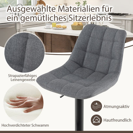 Verstellbare 360°-drehbare Barhocker, 2er-Set, Grau