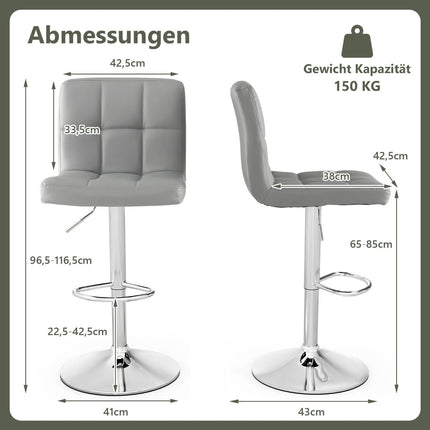 Verstellbare 360°-Drehhocker, 2er-Set, graues Leder