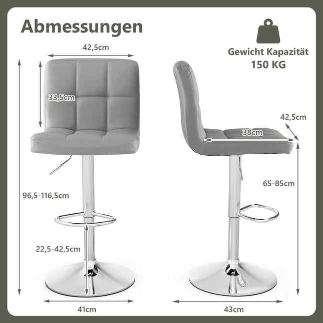 Verstellbare 360°-Drehhocker, 2er-Set, graues Leder