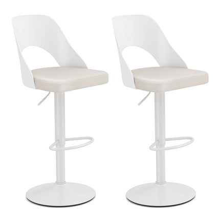Adjustable 360 Swivel Bar Stools Set of 2 – White PU Leather