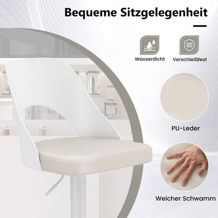 Adjustable 360 Swivel Bar Stools Set of 2 – White PU Leather