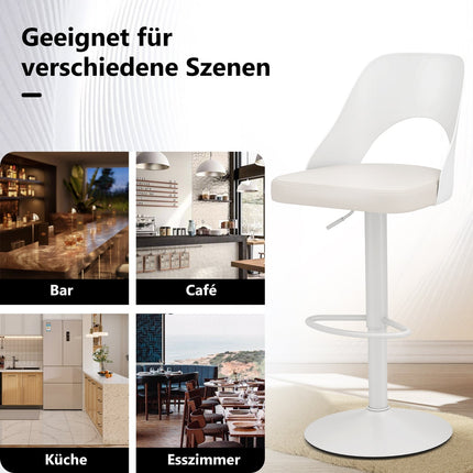 Adjustable 360 Swivel Bar Stools Set of 2 – White PU Leather