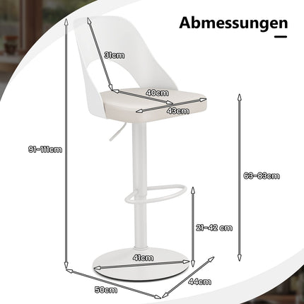 Adjustable 360 Swivel Bar Stools Set of 2 – White PU Leather