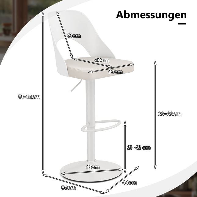 Verstellbare Barhocker, 360° drehbar, 2er-Set – Weißes PU-Leder