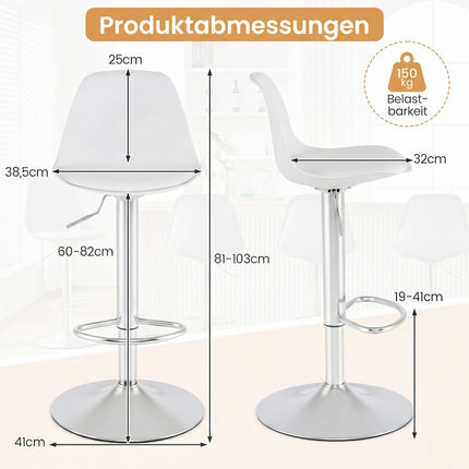 Adjustable 360 Swivel White Faux Leather Bar Stools