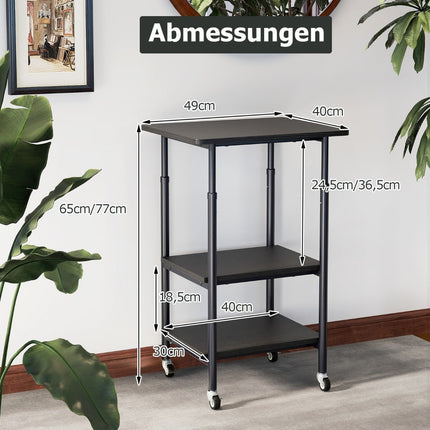 Adjustable 3-Tier Printer Stand with Shelves & Wheels