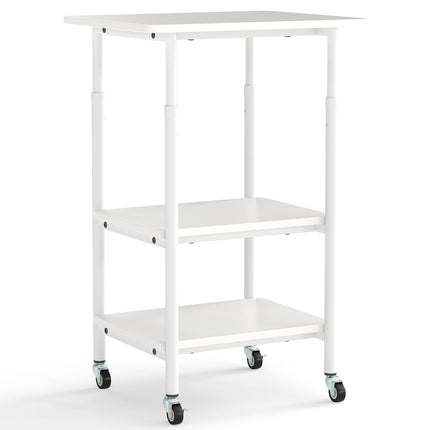 Adjustable 3-Tier Printer Stand with Shelves & Wheels, White