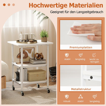 Adjustable 3-Tier Printer Stand with Shelves & Wheels, White