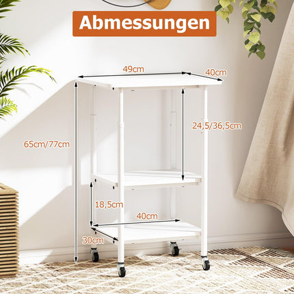 Adjustable 3-Tier Printer Stand with Shelves & Wheels, White