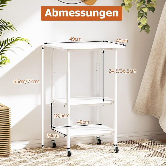 Adjustable 3-Tier Printer Stand with Shelves & Wheels, White
