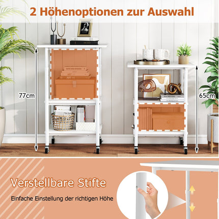 Adjustable 3-Tier Printer Stand with Shelves & Wheels, White
