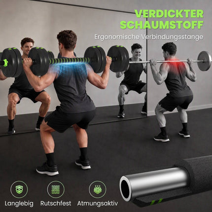 Adjustable 3-in-1 Dumbbell Set 15 kg with Barbell, EZ Curl Bar, Green