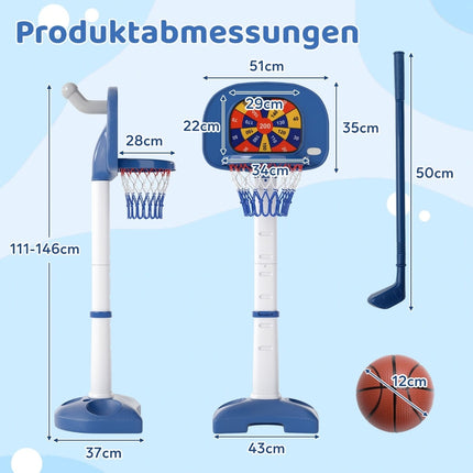 Adjustable 4-in-1 Kids Basketball Hoop Set with Accessories