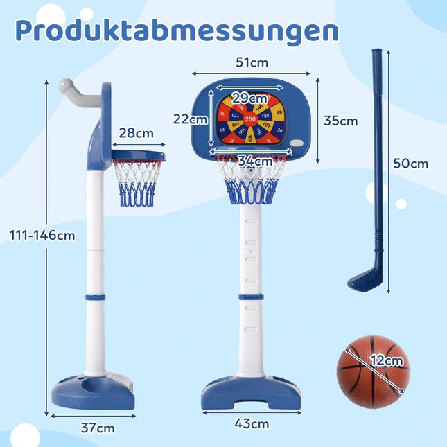 Verstellbares 4-in-1 Kinder-Basketballkorb-Set mit Zubehör