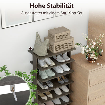 Verstellbares 7-stöckiges Schuhregal, platzsparend, Grau
