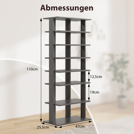 Verstellbares 7-stöckiges Schuhregal, platzsparend, Grau