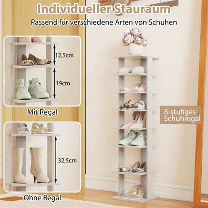 Verstellbares Holzschuhregal mit 8 Ebenen, platzsparend, Grau