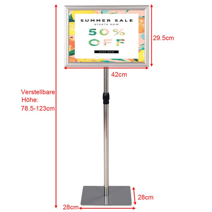 Adjustable A3 Info Stand Set, Silver, Aluminum Frame