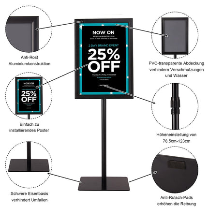 Adjustable A3 Poster Stand Set, Black, 2-Pack