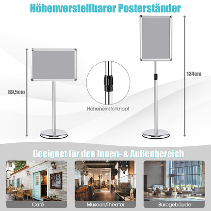 Adjustable A3 Poster Stands, Rotating, Set of 2, Silver